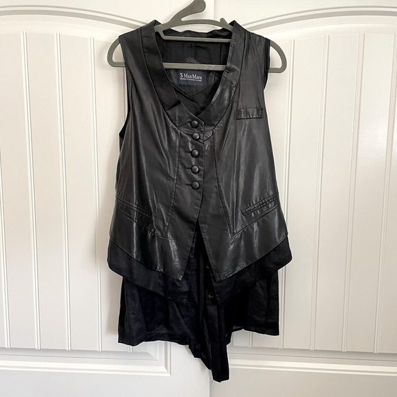 ‘S MaxMara black leather vest tank button down size 8 - Picture 1 of 8